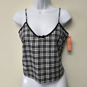 Colsie Plaid Cami Tank Top Black Grey XS